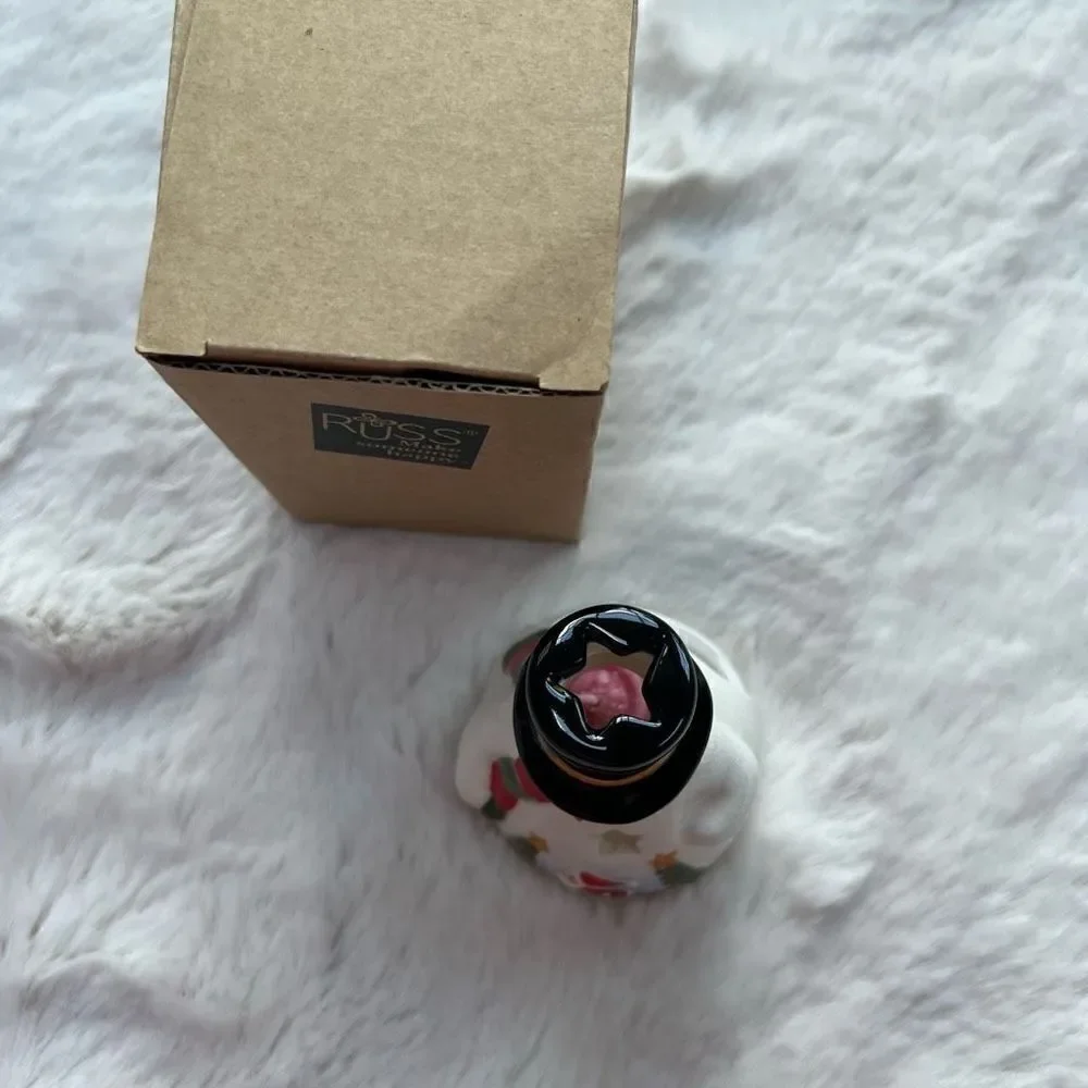 NIB Russ Christmas Holiday Tea Light Holder Snowman Votive Candle Ceramic NEW